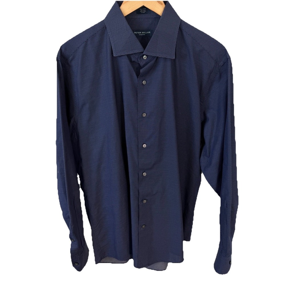 Peter Millar Button Down Shirt Mens XL Blue Grid Long Sleeve Top 100% Cotton